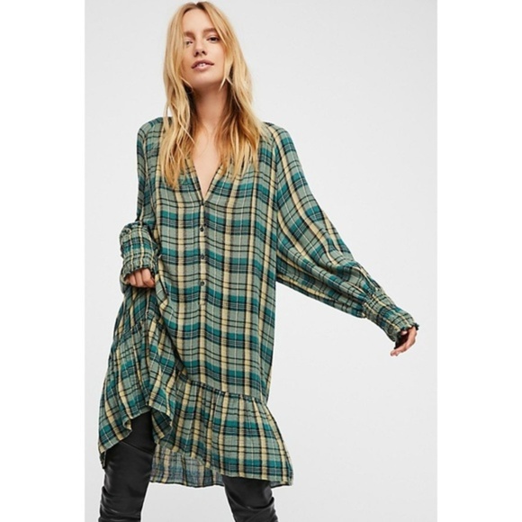 Free People Dresses & Skirts - EUC Free People Red Moon Green Plaid Tunic Dress